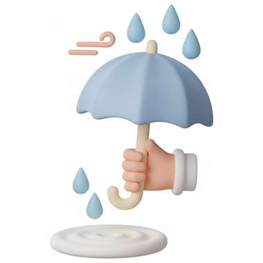 Clay illustration of an umbrella in the rain